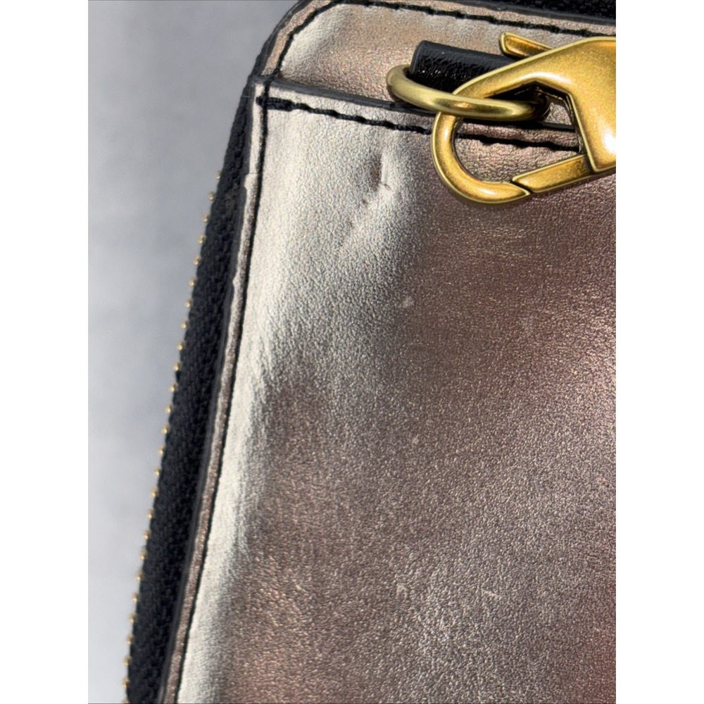 Fossil Metallic Leather Double Zip Around Wristlet Wallet Clutch Crossbody - Picture 4 of 16